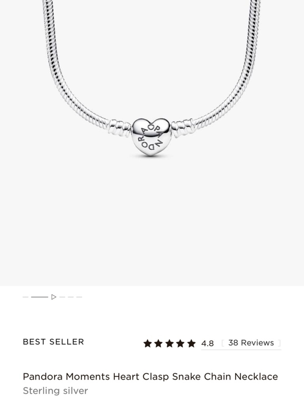 Pandora Silver Heart Clasp Snake Chain Necklace